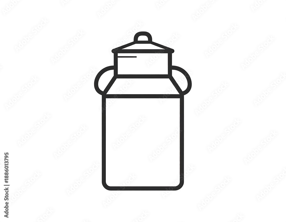 Obraz premium Simple black outline art depicting a tall, cylindrical milk jug or pail with a lid, set on a plain white backdrop