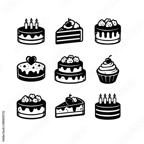 cakes vector icon set on a white background
Vector icon set