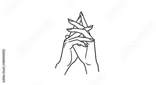 Elegant Line Art of Intertwined Hands in Focused Pose.