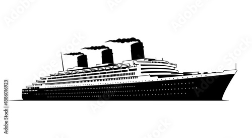 Elegant Ocean Liner Silhouette Black and White.