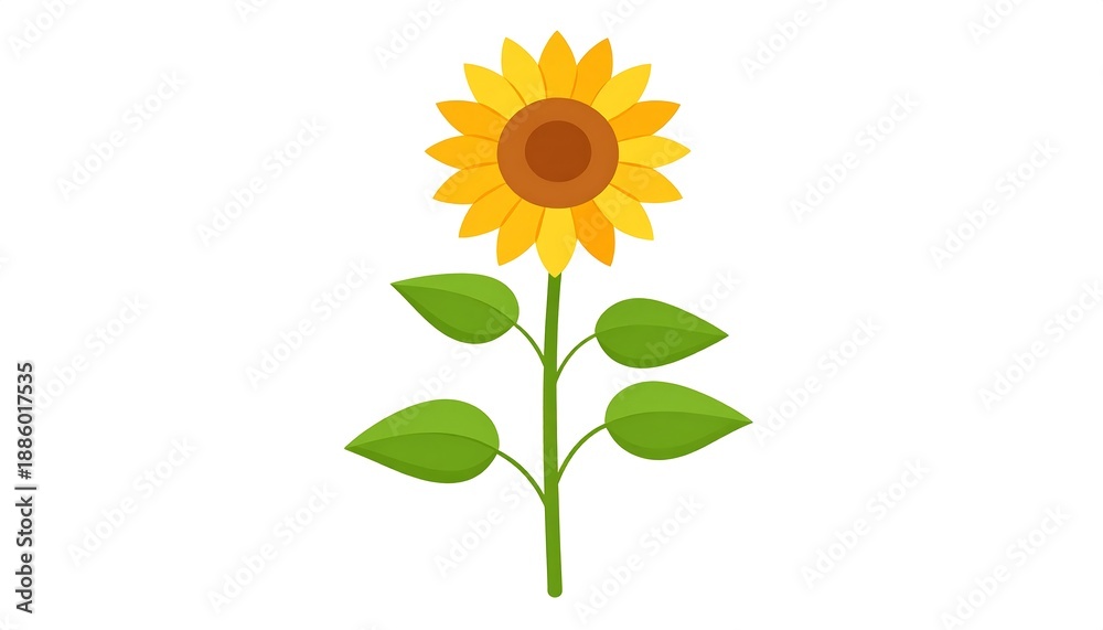 Obraz premium Simple illustration of a sunflower with green leaves, isolated on a white background