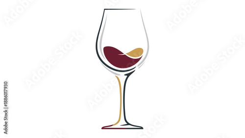 Elegant wine glass illustration with red wine and golden accents perfect for design.