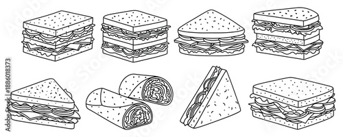 Various types of sandwiches in different cuts