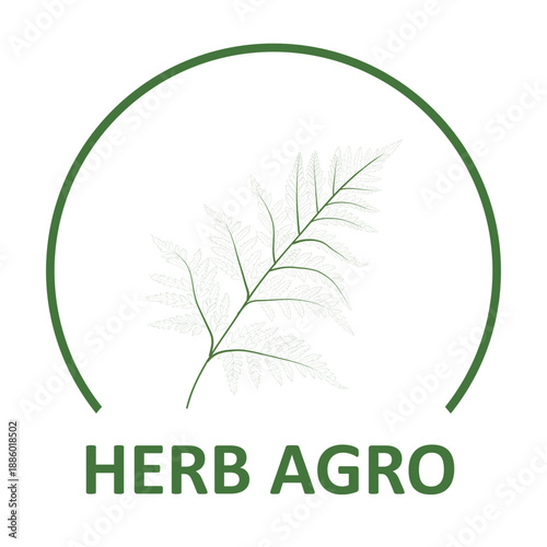 Elegant Herb Agro logo with delicate faded fern leaf in a circular frame for botanical research and premium herbal branding