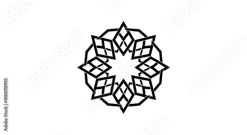 Geometric Starburst Mandala Abstract Design Black and White.