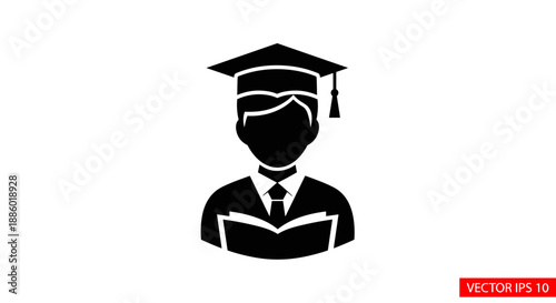 Graduation Cap and Open Book Icon Symbolizing Education.