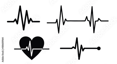 Heartbeat line illustration with a heart shape and medical rhythm graphics