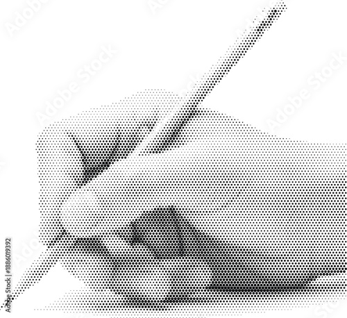 Dot pattern hand holding pen writing illustration for education and literary branding