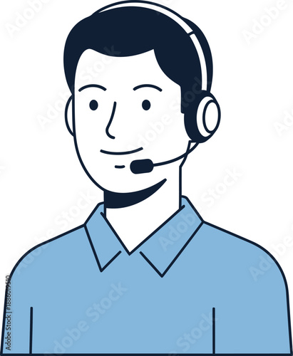 Cartoon illustration of a smiling man wearing a headset