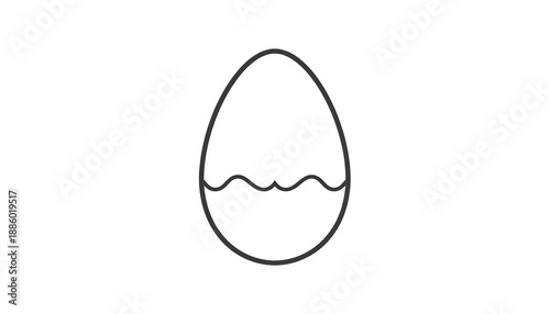 Simple line drawing of an egg, partially filled to an undulating line, isolated on a plain white backdrop