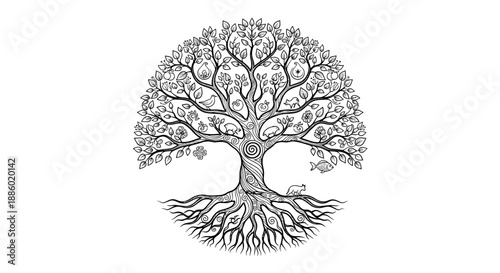 Intricate HandDrawn Tree of Life Illustration.
