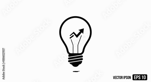 Light bulb with upward trending arrow symbolizing growth.