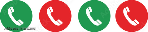 Green and red phone call icons representing accept and decline actions, incoming and outgoing calls, communication buttons illustration set isolated on white background