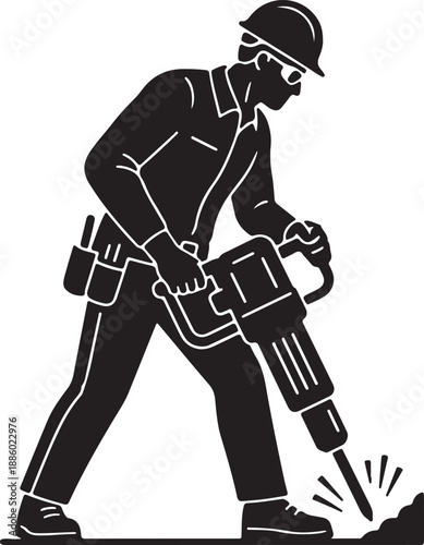 Construction worker using a jackhammer on a surface