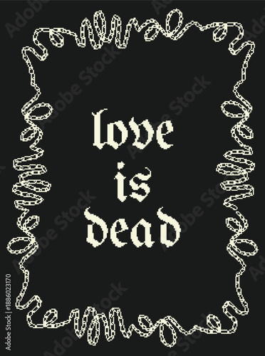 An Artistic Representation of a Poignant Message: 'Love is Dead' Encased in Elegant Decorative Curls on a Dark Background