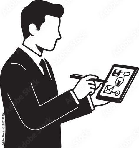 Man in suit on digital tablet with stylus