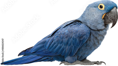 Blue parrot bird detailed feathers tropical exotic wildlife side view cutout isolated on white background
