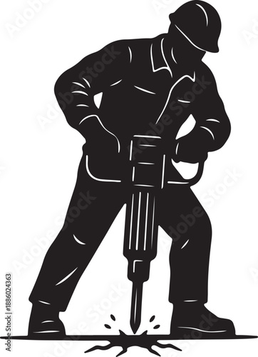 Worker Using a Jackhammer on the Ground construction