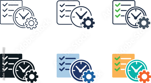 Productivity Icons Grid. Line style vector icons of Remote workspace icons: monitor, keyboard, mouse, webcam; headset, microphone,