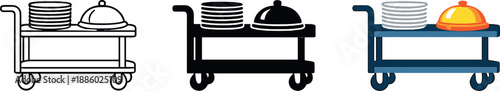 Hospitality operations context represented by a service cart with neatly stacked plates suggesting structured in-room dining
