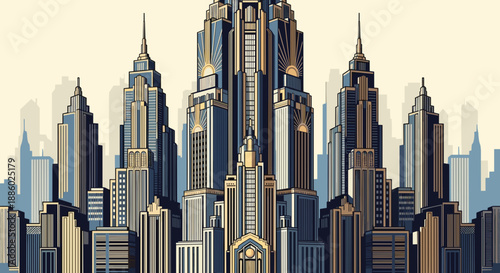 Modern Cityscape with Tall Skyscrapers and Architectural Designs.