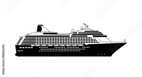 Modern Cruise Ship Silhouette Illustration.