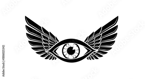 Mysterious Winged Eye Symbol Black and White.