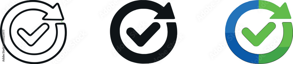 Obraz premium Reliable performance outcome visualized by a checkmarked circular loop icon indicating successful continuity planning and