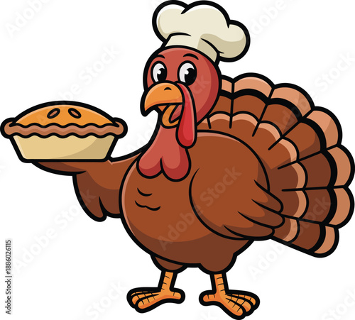 Thanksgiving funny turkey chef cooking with happy face and apron