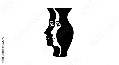 Optical illusion of vase and faces in profile.