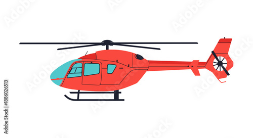 Red Helicopter Aircraft Vehicle Transportation.