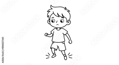 Sad Boy Standing with Sparkles Around Feet.