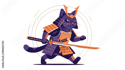 Samurai Cat Warrior A Feline Fencer in Full Armor.