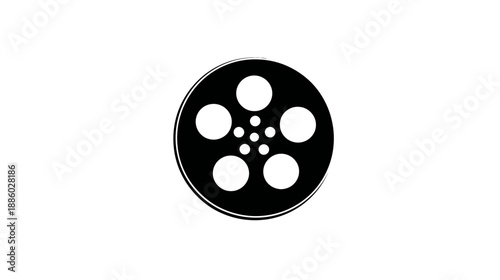 A simple, black and white circular film reel icon with five large circles and smaller internal dots