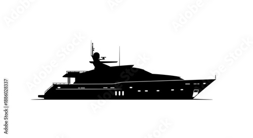 Silhouette of a Luxurious Modern Yacht on White Background.