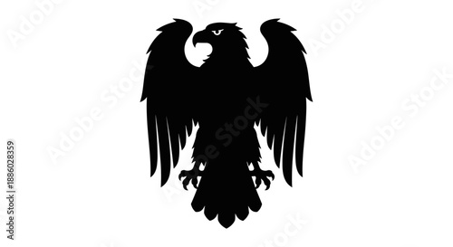 Silhouette of a Majestic Black Eagle with Wings Spread Wide.