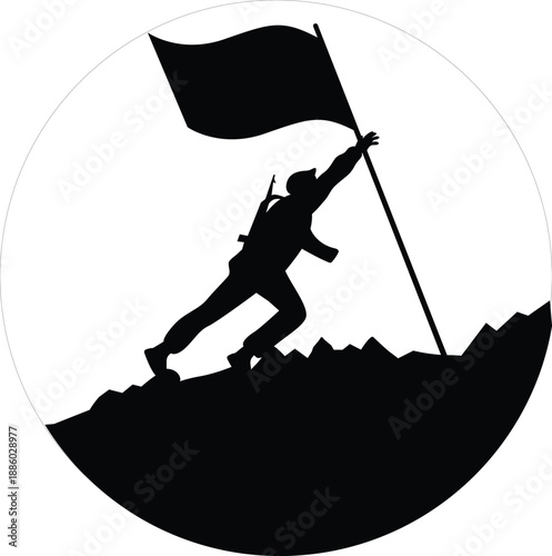 Soldier planting flag silhouette