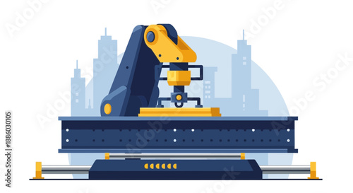 Advanced Manufacturing Robotic Arm System Operating In A Progressive Urban Landscape