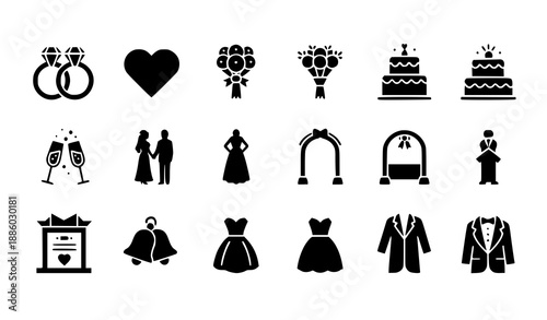 Wedding Icon Set Vector Collection – Editable Stroke Line Art Symbols for Marriage & Ceremony