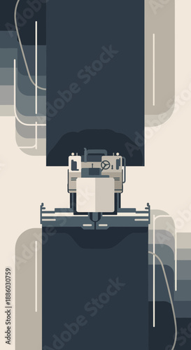 Automated Industrial Machine Precision Engineering Flat Design Vector Illustration