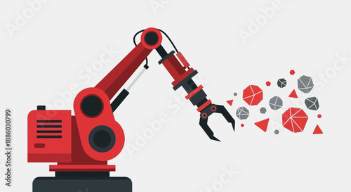 Automated Industrial Robotic Arm Handling Abstract Geometric Data Shapes With Precision And