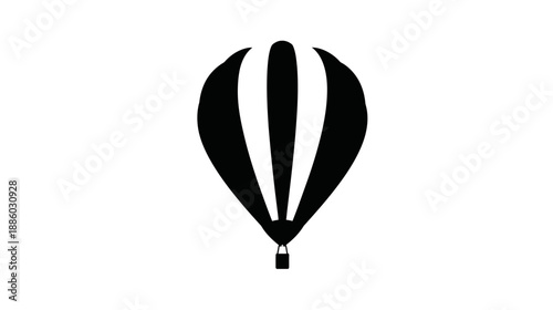 A simple, black and white icon depicting a hot air balloon, with a gondola at its base