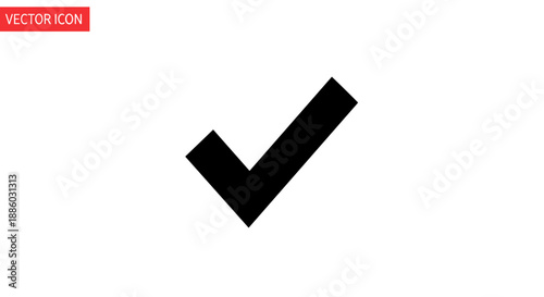 Simple Black Check Mark Icon on White Background.