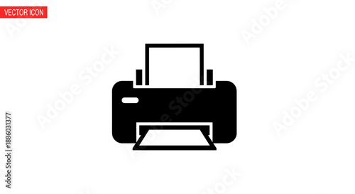 Simple Black Icon of a Modern Printer Machine.