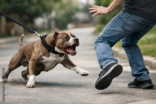 Dog Attack with Lunging Pit Bull, Personal Injury Concept, Aggressive Dog