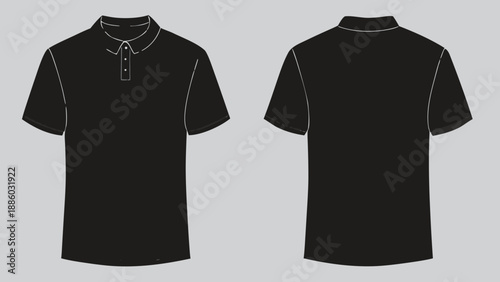 Black polo shirt with white trim gray background