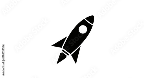 Simple Black Rocket Ship Icon Launching Upwards.