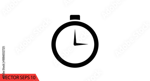 Simple Black Stopwatch Icon on White Background.