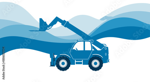 Blue Telehandler Vector Illustration With Abstract Wave Background Design