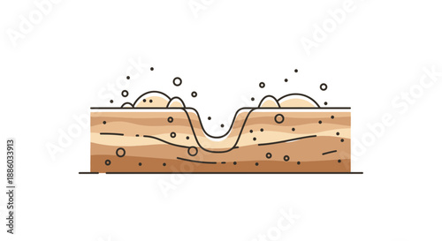 Cross Section Of Soil Layers Illustrating Ground Erosion Or Surface Damage